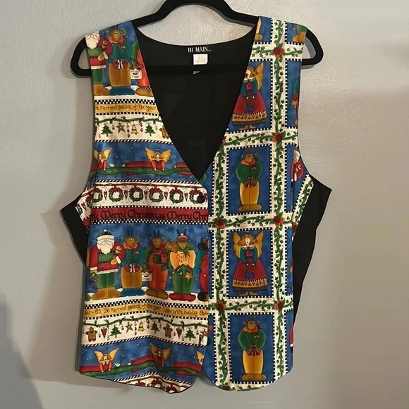 vintage 90s santa reindeer snowman festive holiday winter vest size 1X - Picture 2 of 4